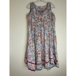 BIBA Embroidered Boho Midi Dress Caftan Beaded XL Floral Sequin Cottage Fairy